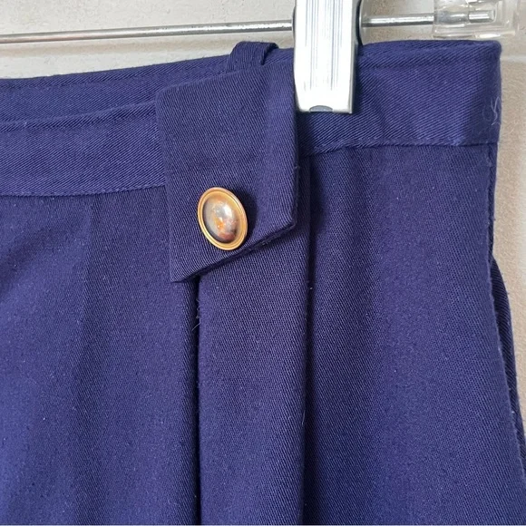 Vintage Navy Pleated Midi Skirt High Waist Gold Button - Picture 4 of 9